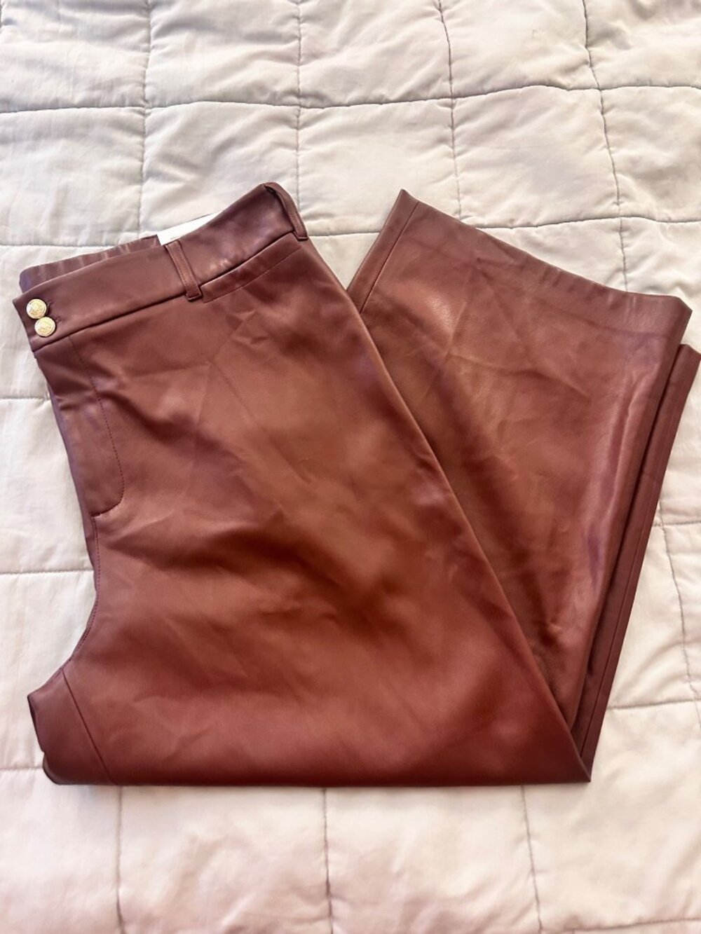 NWT Chicos Wide Leg Faux Leather Pants U.S. Size 18 Brown High-Waist Stylish - Picture 11 of 13